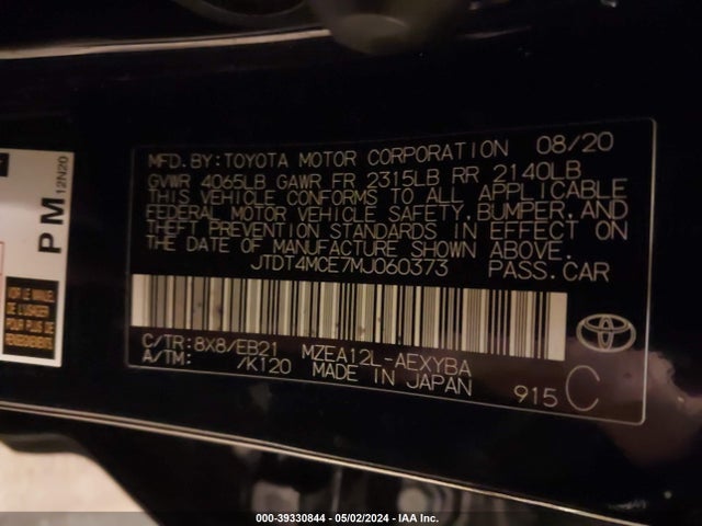 Toyota Corolla Xse 2021 JTDT4MCE7MJ060373 Image 9