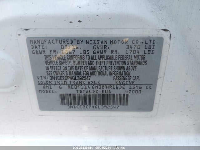 Nissan Versa Note S (sr)/s Plus/sl/sr/sv 2016 3N1CE2CP4GL392547 Image 9