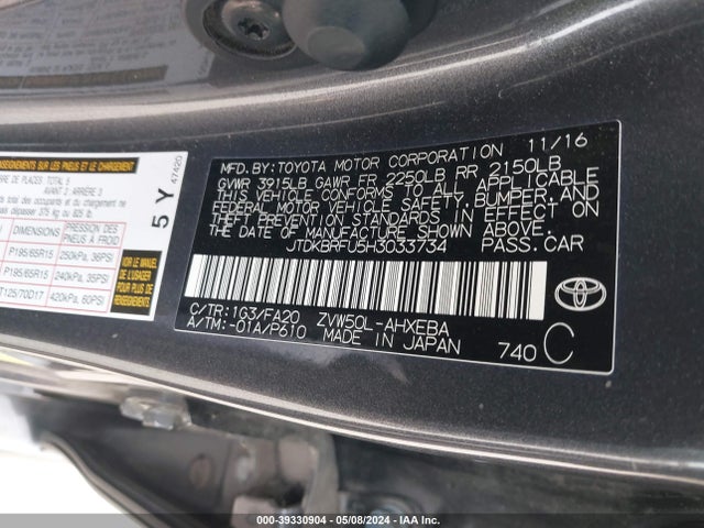 Toyota Prius Two 2017 JTDKBRFU5H3033734 Image 9