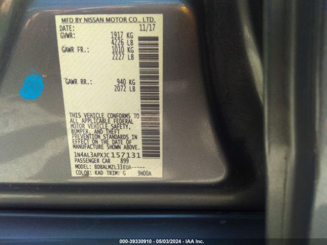 1N4AL3APXJC157131 Nissan Altima 2.5 Sv