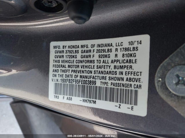Honda Civic Ex-l 2015 19XFB2F95FE003899 Image 9
