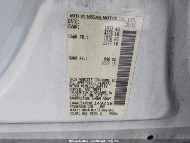 Nissan Altima 2.5 Sv 2017 1N4AL3AP2HC149258 Image 9