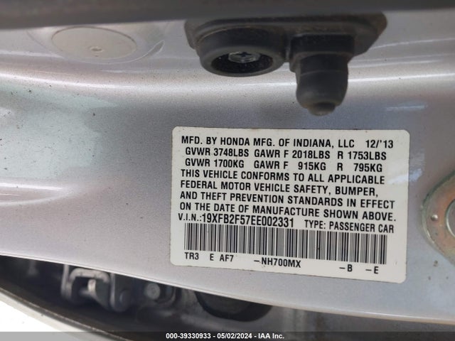 Honda Civic Lx 2014 19XFB2F57EE002331 Image 9