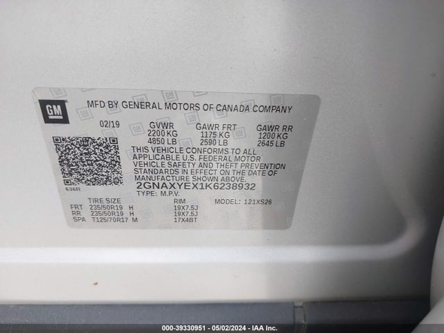 Chevrolet Equinox Premier 2019 2GNAXYEX1K6238932 Image 9
