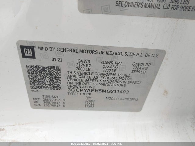 Chevrolet Silverado 1500 4wd  Standard Bed Wt 2021 3GCPYAEH5MG211403 Image 9