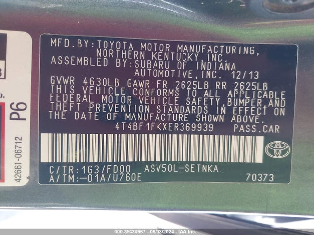 Toyota CAMRY LE 2014 4T4BF1FKXER369939 Image 9