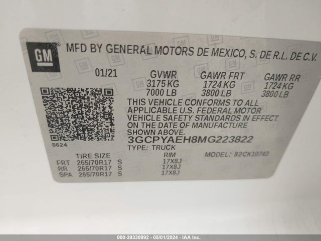 Chevrolet Silverado 1500 4wd  Standard Bed Wt 2021 3GCPYAEH8MG223822 Image 9