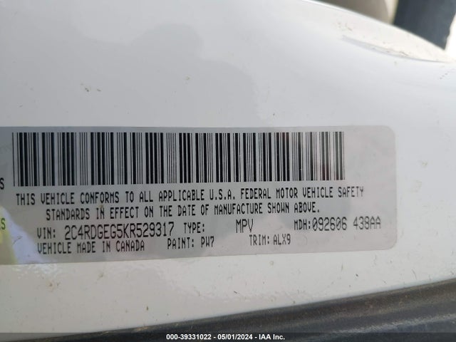 Dodge Grand Caravan Gt 2019 2C4RDGEG5KR529317 Image 9