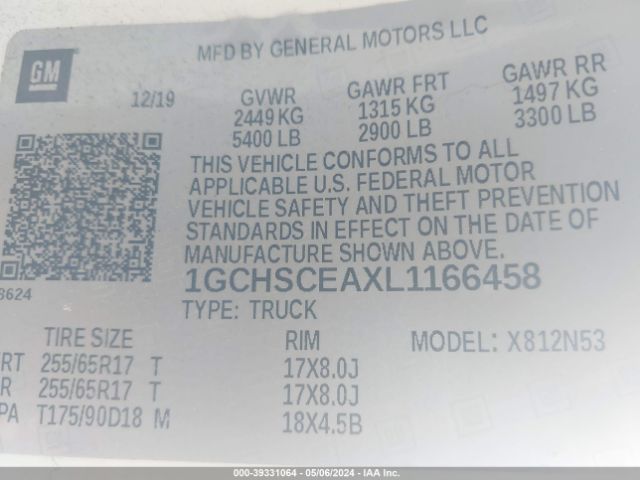 1GCHSCEAXL1166458 Chevrolet Colorado 2wd  Long Box Lt