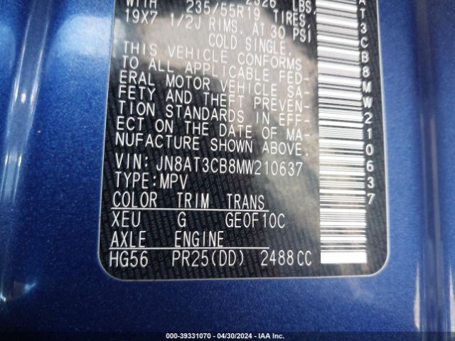 JN8AT3CB8MW210637 Nissan Rogue Sl Intelligent Awd