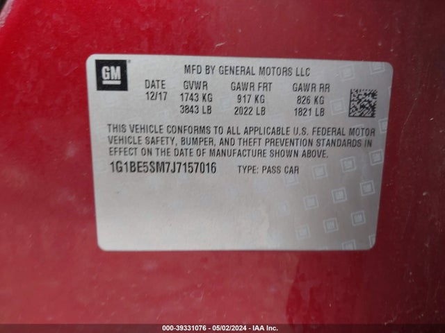 Chevrolet Cruze Lt Auto 2018 1G1BE5SM7J7157016 Image 9