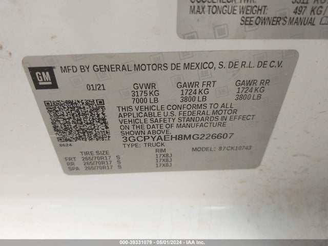 Chevrolet Silverado 1500 4wd  Standard Bed Wt 2021 3GCPYAEH8MG226607 Image 9