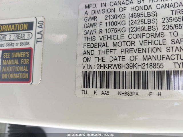 Honda CR-V LX 2019 2HKRW6H39KH218855 Image 9
