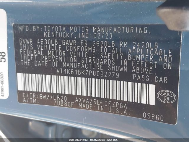 4T1K61BK7PU092279 Toyota Camry Xse Awd