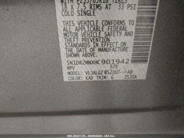 5N1DR2MNXHC901942 Nissan Pathfinder Sl