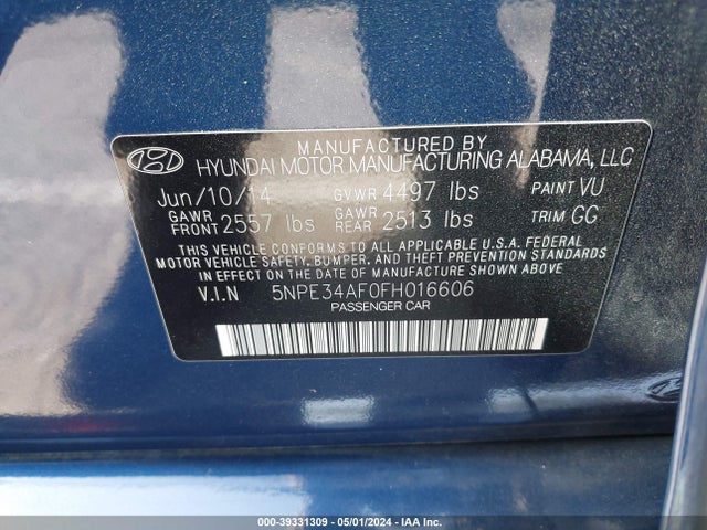 Hyundai Sonata Limited 2015 5NPE34AF0FH016606 Image 9