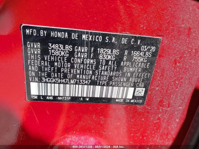 3HGGK5H47LM713347 Honda FIT LX
