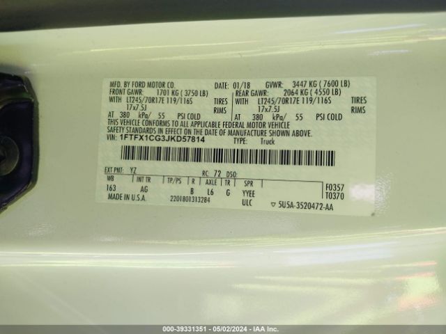 1FTFX1CG3JKD57814 Ford F-150 Xl