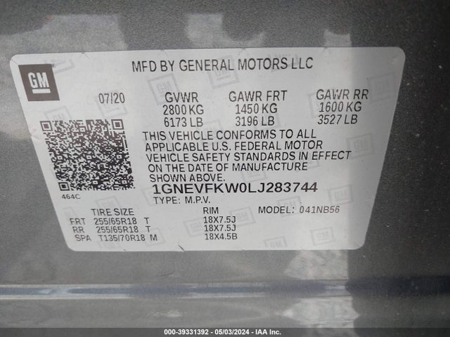 Chevrolet Traverse Awd Ls 2020 1GNEVFKW0LJ283744 Image 9