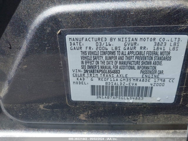 Nissan SENTRA SV 2016 3N1AB7AP5GL654883 Image 9