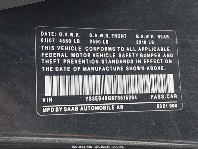 2007 SAAB 9-5 YS3ED49G673515264 Photo 8