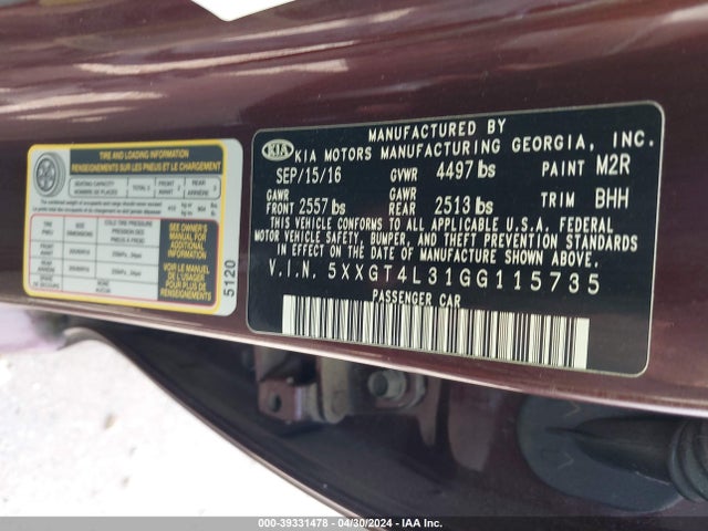 KIA Optima Lx 2016 5XXGT4L31GG115735 Image 9