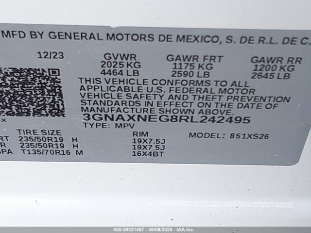 3GNAXNEG8RL242495 Chevrolet Equinox Fwd Premier