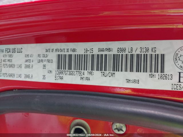 1C6RR7GT3GS177914 RAM 1500 Slt