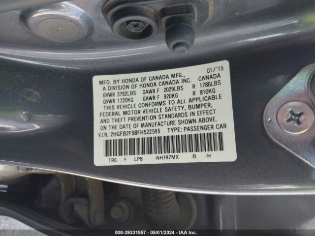 2HGFB2F98FH522595 Honda Civic Ex-l