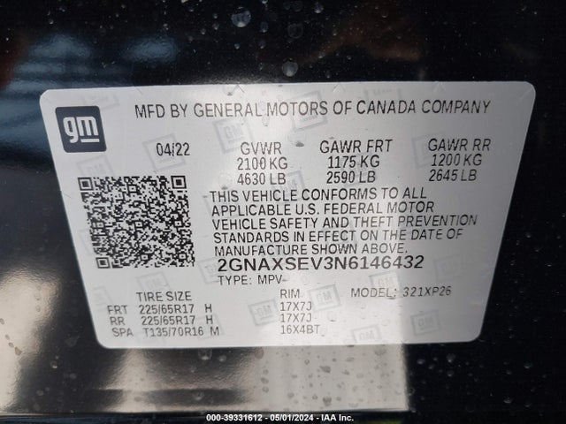 Chevrolet Equinox Awd Ls 2022 2GNAXSEV3N6146432 Image 9