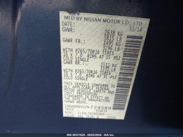 Nissan Frontier Sv 2015 1N6AD0EV1FN724589 Image 9
