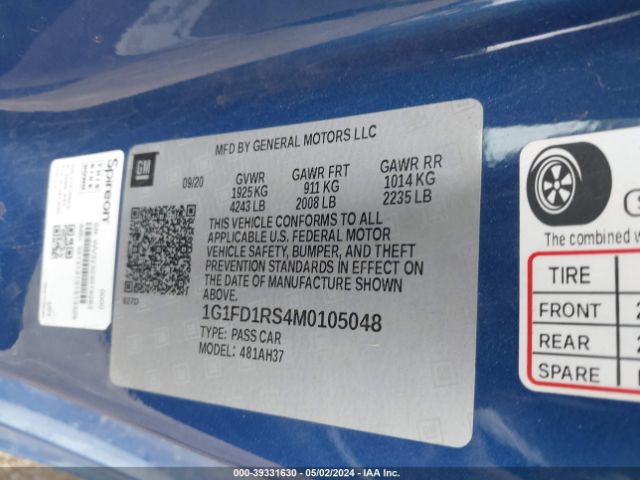 1G1FD1RS4M0105048 Chevrolet Camaro Rwd  2lt