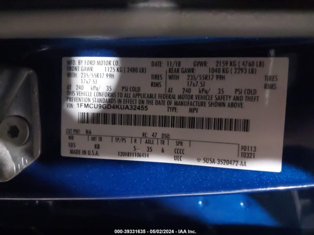 Ford ESCAPE SE 2019 1FMCU9GD4KUA32455 Image 9