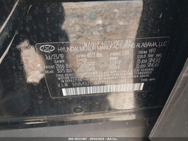 Hyundai Santa Fe Se 2020 5NMS2CAD9LH150280 Image 9