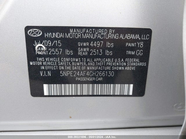 Hyundai SONATA SE 2016 5NPE24AF4GH266130 Image 9