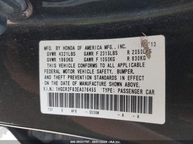 Honda Accord Ex-l 2014 1HGCR2F83EA076455 Image 9