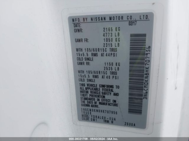 3N6CM0KN8HK707956 Nissan NV200 SV