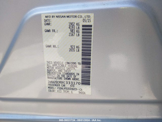 Nissan LEAF S 2015 1N4AZ0CP0FC333170 Image 9