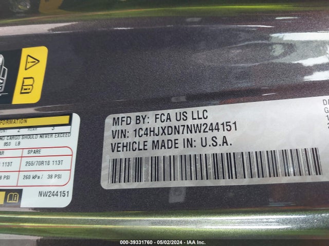 1C4HJXDN7NW244151 Jeep Wrangler Unlimited Sport Altitude 4x4