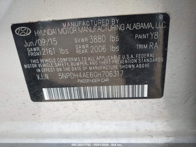 Hyundai ELANTRA SE 2016 5NPDH4AE6GH706317 Image 9