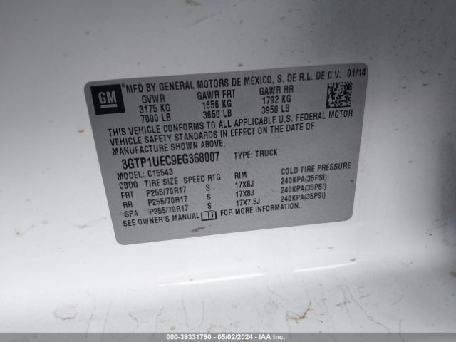 3GTP1UEC9EG368007 GMC Sierra 1500 Sle
