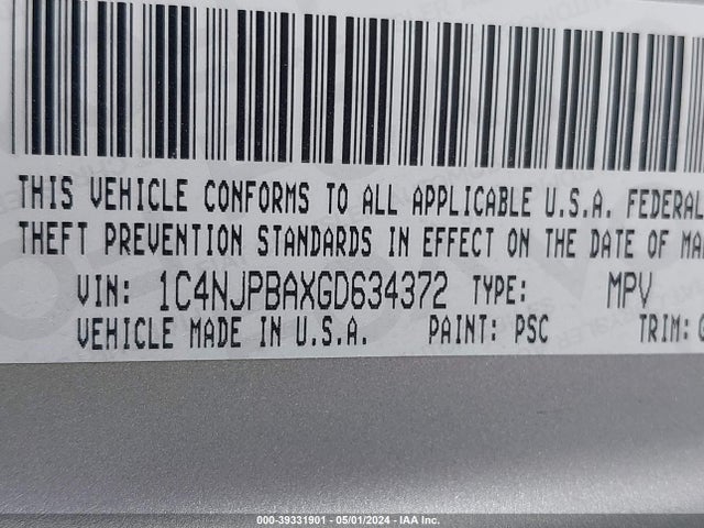 1C4NJPBAXGD634372 Jeep Patriot Sport Se