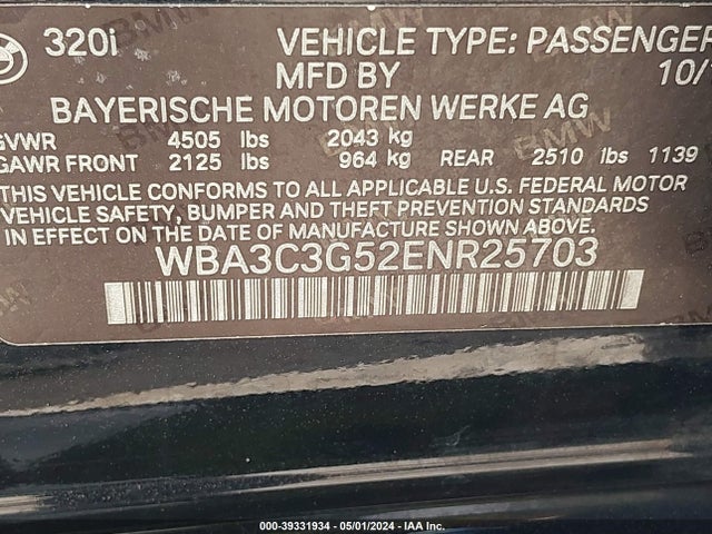 WBA3C3G52ENR25703 BMW 320i Xdrive