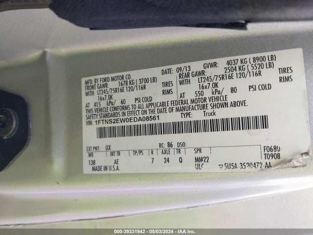 Ford E-250 Commercial 2014 1FTNS2EW0EDA08561 Image 9