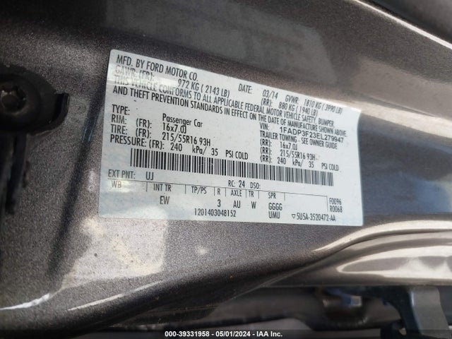 Ford FOCUS SE 2014 1FADP3F23EL279947 Image 9