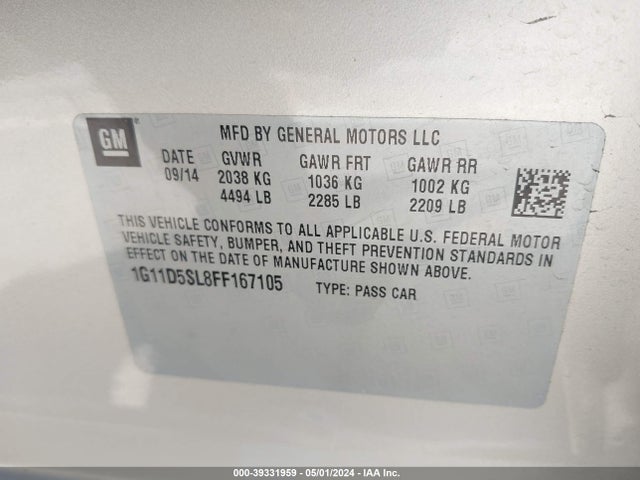 Chevrolet MALIBU 2LT 2015 1G11D5SL8FF167105 Image 9