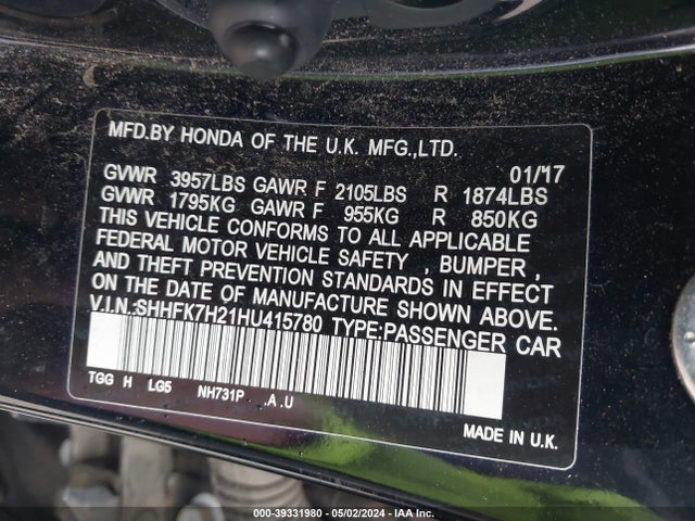 Honda Civic Lx 2017 SHHFK7H21HU415780 Image 9