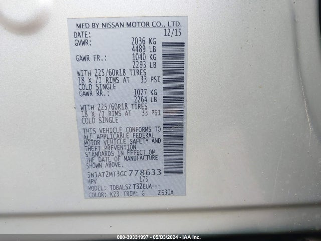 Nissan Rogue Sl 2016 5N1AT2MT3GC778633 Image 9