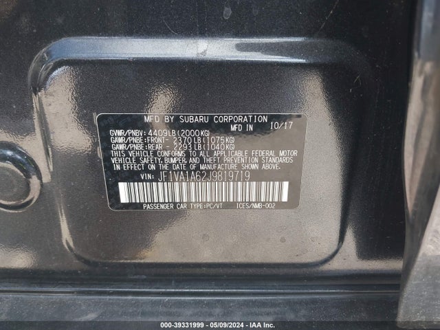 Subaru WRX 2018 JF1VA1A62J9819719 Image 9