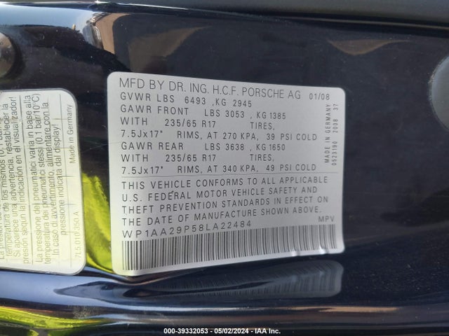 2008 PORSCHE CAYENNE WP1AA29P58LA22484 Photo 8